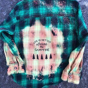 Kids Bleached Flannel shirt Upcycled Custom Campfire vibe